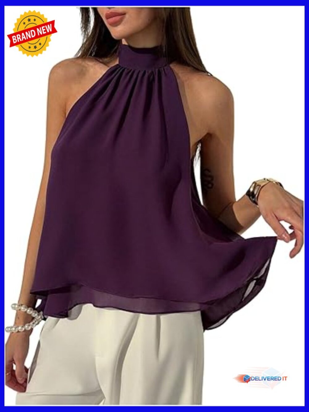 Y2K Sleeveless Mock Neck Halter Top with Tie Back